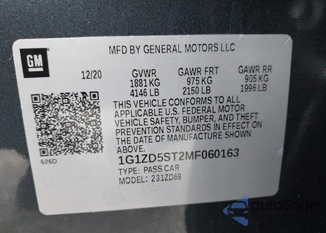 2021 Chevrolet Malibu Fwd Lt из США, поврежденный, VIN 1G1ZD5ST2MF060163